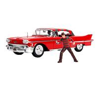 Hollywood Rides Jada Coche Modelo Diecast: Cadillac Series 62 1958 Rojo, con la Figura Freddy Krueger de Nightmare On ELM Street, Escala 1:24