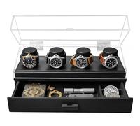 Holme & Hadfield Eleve su colección de relojes con The Watch Deck Pro - Caja expositora premium para 4 relojes - Fácil acceso, cajón y forro de piel - Caja de madera para relojes de caballero