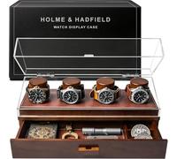 Holme & Hadfield Eleve su colección de relojes con The Watch Deck Pro - Caja expositora premium para 4 relojes - Fácil acceso, cajón y forro de piel - Caja de madera para relojes de caballero