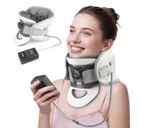 Holniva Dispositivo de tracción cervical para cuello, tensor de revivencia de cuello, soporte curvado extraíble de 20°, tracción dinámica 3D y soporte de 8 bolsas de aire, collar de soporte cervical