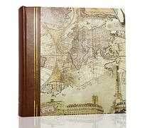 Holoary Álbum de fotos de 4 x 6 pulgadas, 200 fotos, 2 imágenes por página, área de escritura de notas para cada bolsillo, lomo de cuero y cubierta impresa, mapa vintage, aventura, viajes