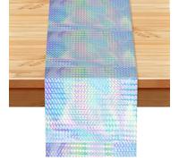 Holograma de Colores del Arco Iris Colorido holográfico,Camino de Mesa de Lino sintético para el hogar, Fiestas, comedores, 33 x 183 cm