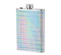 Holograma de colores del arco iris colorido holográfico,Frasco de acero inoxidable 304 de 8 oz con funda de cuero sintético, frasco de bolsillo para licor plano para exteriores