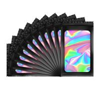 Holographic Black Resealable Bags - 100 Piece Small Ziplock Pouches, Rainbow Reflective Jewelry Packaging, Odor Proof Candy & Food Treat Bags, Premium Boutique Shipping Supplies | for Shops
