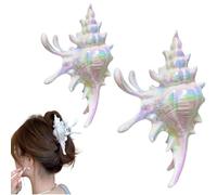 Holographic Conch Shape Hair Claws,Colorful Conch Hair Clips For Women, Non Slip Strong Hold Hair Barrette,Fashion Beach Holiday Hair Accessories (2pcs colored, 13x7cm/5.12x2.76in)