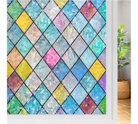 Holographic PVC Window Privacy Film,Floral Privacy Window Film Sticker with Tools,Rainbow 3D Static Cling Windows Sticker,Non-Adhesive Removable Glass Clings Covering (D, 45 * 200cm/17.7 * 78.7in)