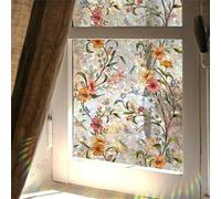 Holographic PVC Window Privacy Film,Floral Privacy Window Film Sticker with Tools,Rainbow 3D Static Cling Windows Sticker,Non-Adhesive Removable Glass Clings Covering (A, 45 * 200cm/17.7 * 78.7in)