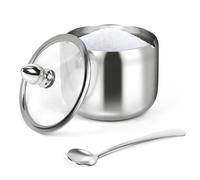 holoith Azucarero con tapa de cristal y cuchara, acero inoxidable, azucarero para café, bar, estación, accesorios, almacenamiento de cocina para sal, dulces, granos de café (plata)