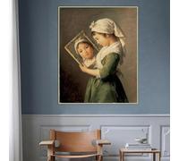 Holover E. Vigee Lebrun "Julie Le Brun mirándose al espejo" Impresiones en lienzo Pintura al óleo Romanticismo Lirismo Decoración del hogar 30x50cm Sin marco