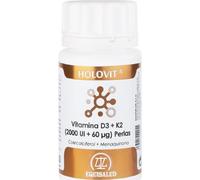 Holovit Vitamina D3 2000 UI + K2 60 µg - 50 Perlas | Vitamina D3 (Colecalciferol) y K2 Natural (Menaquinona) | Contribuye al Mantenimiento de los Huesos y Sistema Inmunitario | Equisalud