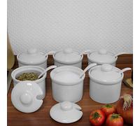 Holst Porzellan AT 216 Pack 6 Porcelana Juego de 6 latas de Mostaza de 170 ml con Tapa y Cuchara, Blanco, 8,5 x 8,5 x 8,5 cm