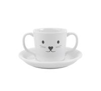 Holst Porzellan Kid 004 UTA - Juego de cacao (porcelana, 2 piezas, 30 x 20 x 20 cm, 2 unidades), diseño de oso Mausi, color blanco