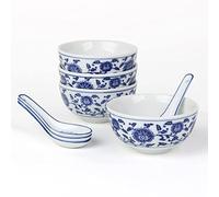 Holst Porzellan Qing Hua Ci - Juego de 4 cuencos de porcelana con cucharilla china, color azul cobalto