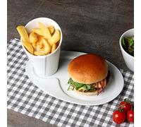 Holst Porzellan SL 130 Set 2 Plato de Porcelana para Hamburguesas y Bolsa para Patatas Fritas como Juego de Servir, 2 Piezas, Blanco