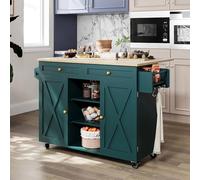 HOLTICO Isla de cocina sobre ruedas, carrito isla de cocina con encimera plegable, mesa isla de cocina con armario de almacenamiento y estante de torre, mesa isla para cocina y comedor (verde)