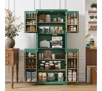 HOLTICO Mueble de cocina con encimera, armario alto de cocina buffet, armario de comedor, despensa con puertas y estantes para comedor, lavadero, sala de estar, verde