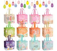 Holtrae 12 Piezas Bolsas de Pascua con Asas No Tejidas Búsqueda de Huevos de Pascua Reutilizable Impermeable Bolsas de Huevo de Conejo Golosinas de Pascua para Envolver Regalos Fiesta