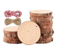 Holtrae 18 Piezas Rodajas de Madera Natural 9-10cm con Cortezas Perforación Diámetro con 2 Cuerdas de Algodón sin Terminar Discos Madera Ecológica Decoraciones Navideñas Decoración de Boda Posavasos