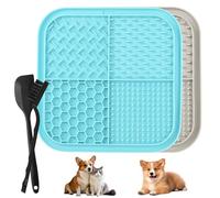 Holtrae 2 Alfombrillas para Lamer Perros y Gatos con Ventosas 20X20cm,Comedero Perro y Gato,Juguetes,Tapete de Alimentación para Mantequilla,Yogur, Maní, Ansiedad y Mejora Alimentación, Gris+azul lago