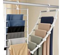 Holtrae 2 Piezas Perchas para Pantalones ahorran Espacio,6 Pisos de Acero Inoxidable,ahorran Espacio en el Armario,Antideslizante,para Pantalones,Vaqueros,Bufandas,Corbatas y sábanas