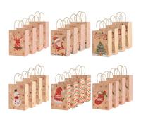 Holtrae 24 Piezas Bolsas De Papel De Navidad,6 diseños diferentes Bolsas de Navidad de papel kraft con asas, Fiestas,Regalos de vacaciones, Bolsas de kit decorativas para envolver regalos