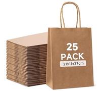 Holtrae 25 Piezas Bolsas Papel, 21 x 11 x 27 cm, Bolsa Regalo con Asas, Saco Papel Kraft, Sobres para Envolver Regalos para Compras, Embalajes, Fiestas, Cumpleaños (Marrón)