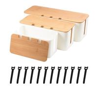 Holtrae 3 Piezas Caja Organizadoras de Cables Oculta Cables con Madera Tapa Ocultar Enchufes y Cables Tres Tamaños Grande Mediano y Pequeño para Tamaños Oficina Televisión y Escritorio(Blanco)