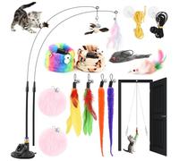 Holtrae Varita para Gatos con Plumas y Ventosa,17 Piezas,Juguete Interactivo para Gatos, Plumas de Repuesto con Accesorios de Campana,Juguete para Gatos para autoentretenimiento,para Gatitos y Gatos