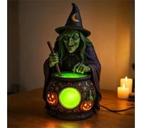 HOLVA Lámpara de bruja de Halloween, lámpara de sombrero de bruja de vidrieras, luz gótica de sombrero de mago para decoración, figura decorativa espeluznante, luz nocturna para fiesta de Halloween en