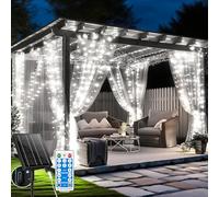 Holwim Cortina de luces solares, 6 x 3 m, 600 ledes, IP65, resistente al agua, para interior y exterior, 8 modos con mando a distancia, para fiestas festivas de Navidad (blanco solar)