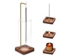Holwim Soporte para varillas de incienso de madera, soporte para varillas de incienso con atrapador de cenizas extraíble de cristal [anti-cenizas] Quemador de incienso de estilo moderno ideal para