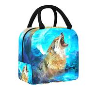 Holwing Wolf in Galaxy Sky Full Moon - Bolsa de almuerzo para mujer, bolsa térmica de apertura ancha, impermeable, a prueba de fugas, organizador de almuerzo térmico