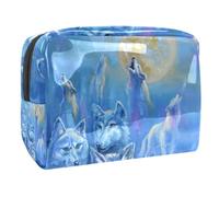 Holwing Wolves Toward The Moon in Cold Winter Night - Neceser de viaje para mujer, bolsa de aseo grande de PVC con cremallera, multicolor, 18.5x7.5x13cm/7.3x3x5.1in, Neceser