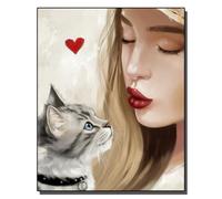 HOLXSW pintar por numeros para adultos Los susurros de una chica rubia y su gato. Kits de regalo de pintura al óleo digital de bricolaje arte de lienzo decoración del hogar -40x50cm Sin marco