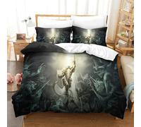 Holy Caballero Ropa De Cama De 3 Piezas con Edredón Impreso En 3D La Guerra del Diablo Funda De Almohada Y Cremallera Oculta Dormitorios Juveniles King（220x240cm）