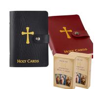 Holy Card Holder Book, Catholic Prayer Card Organizer with Snap Closure, Faux Leather Holy Cards Holder for 40 Prayer Cards, Pocket Card Book for Mass, Church, Travel (Red & Black)