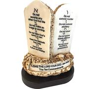 Holy Land Market Diez (10) Tablas de Mandamientos o decálogo Dado a Moisés en el Monte Horeb - Resina sobre Base de Madera (6.5 Pulgadas de Alto)