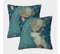 Holy Little White Fox Held in The Mujer'S Arms Cuadrada Funda De Cojín De Sofá 2 Paquetes con Patrón Adecuada para Cama,hogar,automóvil,Interior Y Exterior 40x40cm