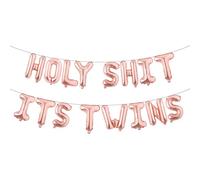 Holy Shit It's Twins - Pancarta de globos, divertida decoración de baby shower de gemelos | Cartel de guirnalda de doble el problema para suministros de celebración de bebés gemelos neutros (Holy Shit