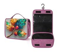 Holy Stem - Neceser de viaje con hojas y bayas rojas para mujer, organizador de maquillaje colgante con gancho para champú