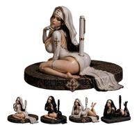 Holy Temptation Gothic Nun Pen Holder,Sacred White Midnight Black Desk Organizer Figurine,Dark Academia Desk Organizer with Cross Detail,Gothic Home Office Decor Gift for Halloween