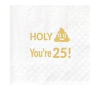 Holy You're - 25 servilletas, servilletas de postre para regalo de 25 cumpleaños, suministros de fiesta de cumpleaños de 25 años, 50 unidades, 2 capas, plegadas de 4.5 x 4.5 pulgadas
