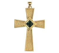 Holyart Artículos obispos: Cruz para obispos de plata 925 dorada con malaquita