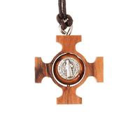 Holyart Colgantes de madera de olivo y Tau: Pendiente cruz griega giratoria San Benito