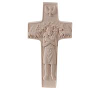 Holyart Crucifijos y cruces de madera: Cruz Papa Francisco Buen Pastor madera Val Gardena natural, 10 cm (3.94 inc.)