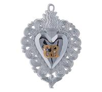 Holyart Exvotos: Exvoto Corazón Llama y ángel 9.5 x 7.5 cm., Plata