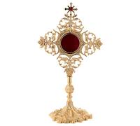 Holyart Reliquiario Croce con zircone Rosso ottone dorato 30cm