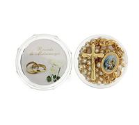 Holyart Souvenirs Sacros de Matrimonio: Recuerdo Boda Rosario con alianzas Dorado