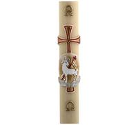 Holyart Velas, cirios, velones: Cirio Pascual cera de abeja cordero oro y rojo cruz 8x120 cm