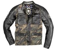 HolyFreedom Quattro Camo Chaqueta de cuero / textil para motocicleta, negro/camuflaje, Talla L